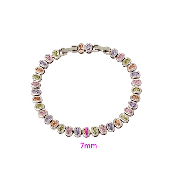 Platinum Plated Silver Tennis Bracelet Soft Crystal Hypoallergenic & Waterproof - Picture 3 of 12